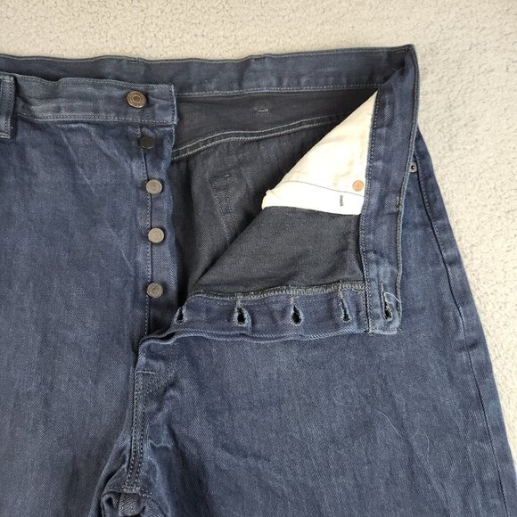 Mens 44x32 Levis Blue Dark Wash 501 Classic Fit Straight Leg Button Fly Denim - Picture 8 of 9